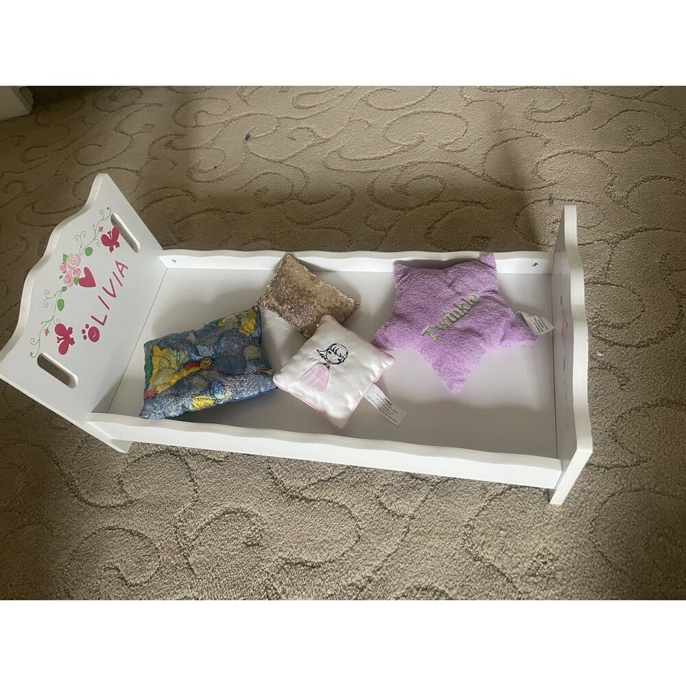 Wooden Doll Bed with Bedding By Badger Toys - Model No. 1825 Olivia 19” Dolls